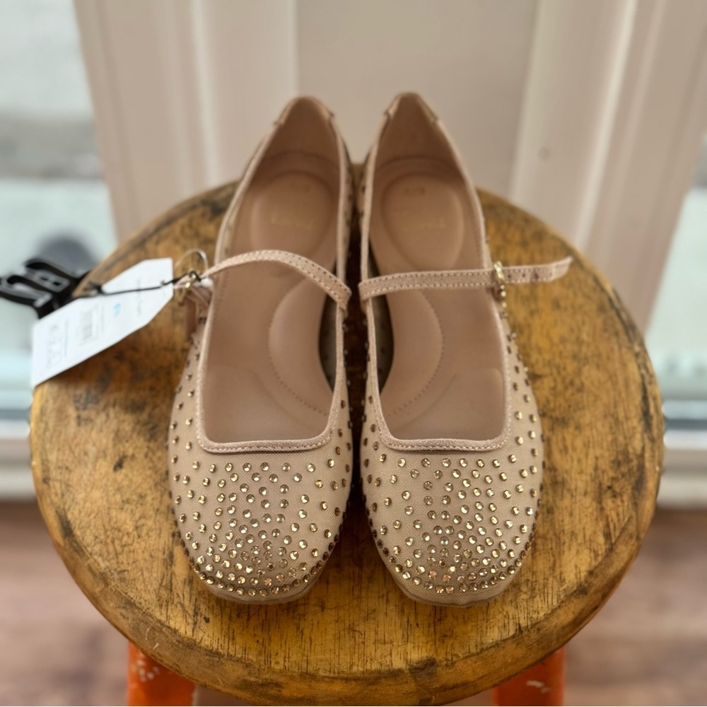 Time and Tru Rhinestone Mary Jane Flats Women’s Size 6.5 NWT Nude Mesh Sparkle - Picture 3 of 10